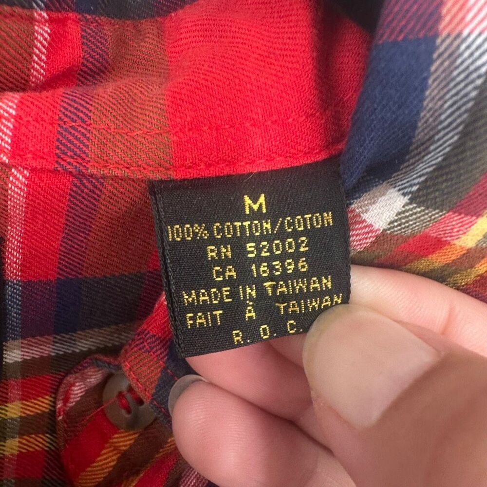 Liz‎ Claiborne Sport Vintage Tartan Plaid Button Down Shirt Size M Red Classic - Picture 7 of 11